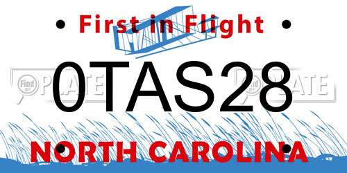 0TAS28 North Carolina License Plate