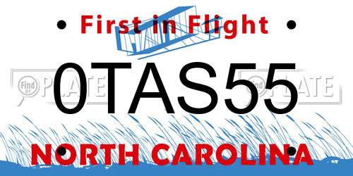 0TAS55 North Carolina License Plate