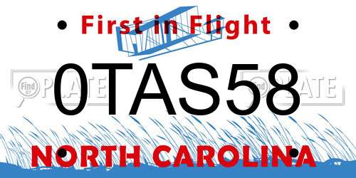 0TAS58 North Carolina License Plate
