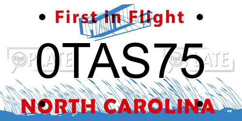 0TAS75 North Carolina License Plate
