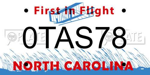 0TAS78 North Carolina License Plate