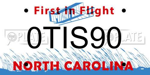 0TIS90 North Carolina License Plate