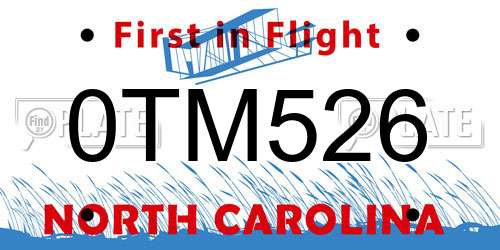 0TM526 North Carolina License Plate