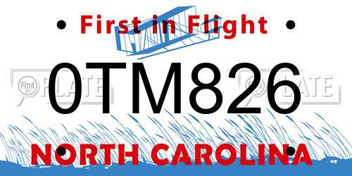 0TM826 North Carolina License Plate