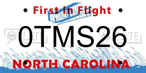 0TMS26 North Carolina License Plate