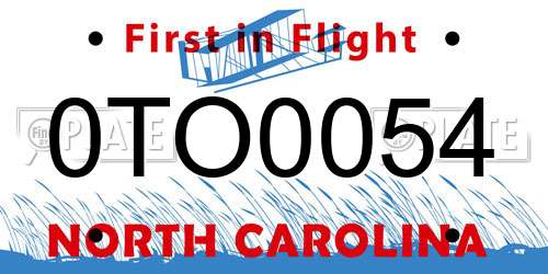 0TO0054 North Carolina License Plate