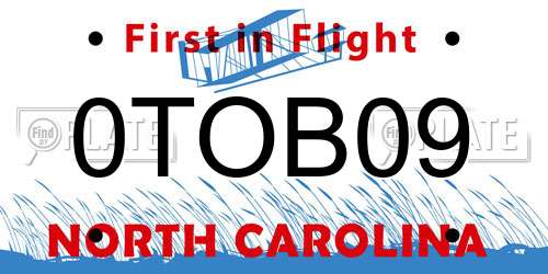 0TOB09 North Carolina License Plate