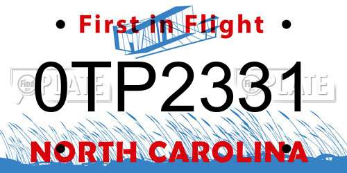0TP2331 North Carolina License Plate