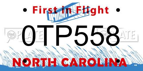 0TP558 North Carolina License Plate