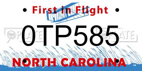 0TP585 North Carolina License Plate