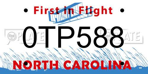 0TP588 North Carolina License Plate