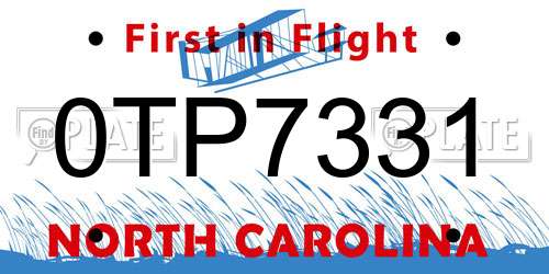 0TP7331 North Carolina License Plate