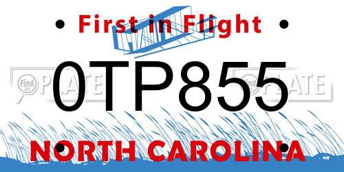 0TP855 North Carolina License Plate