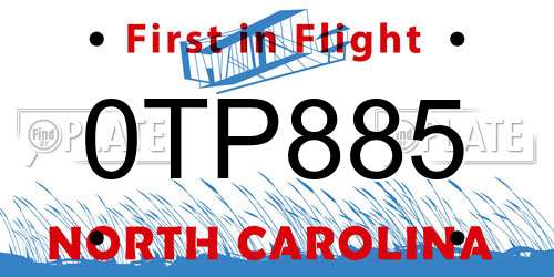 0TP885 North Carolina License Plate