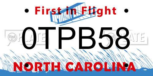 0TPB58 North Carolina License Plate