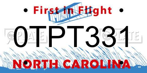 0TPT331 North Carolina License Plate