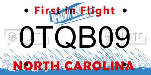 0TQB09 North Carolina License Plate