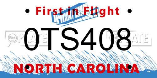 0TS408 North Carolina License Plate