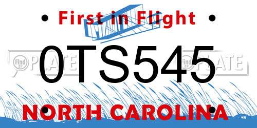 0TS545 North Carolina License Plate