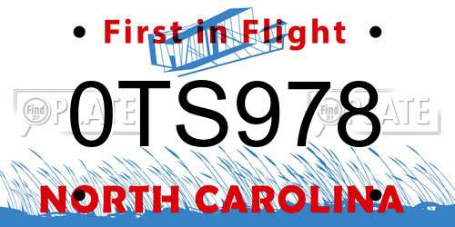 0TS978 North Carolina License Plate