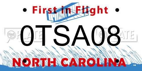 0TSA08 North Carolina License Plate
