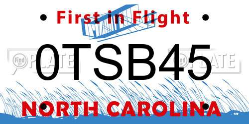 0TSB45 North Carolina License Plate