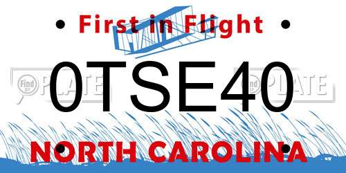 0TSE40 North Carolina License Plate