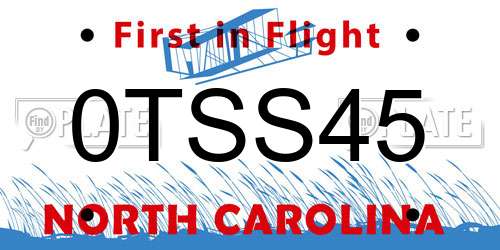 0TSS45 North Carolina License Plate