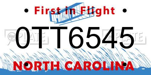 0TT6545 North Carolina License Plate