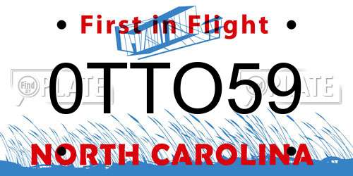 0TTO59 North Carolina License Plate