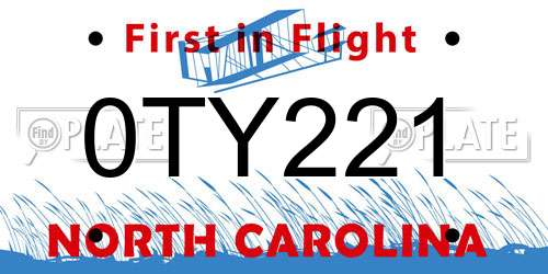 0TY221 North Carolina License Plate