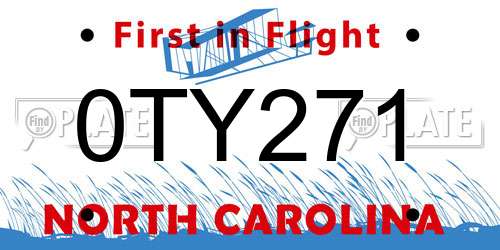 0TY271 North Carolina License Plate