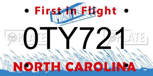 0TY721 North Carolina License Plate