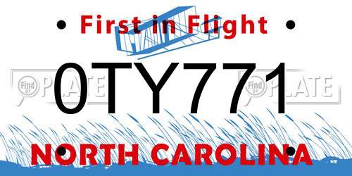 0TY771 North Carolina License Plate