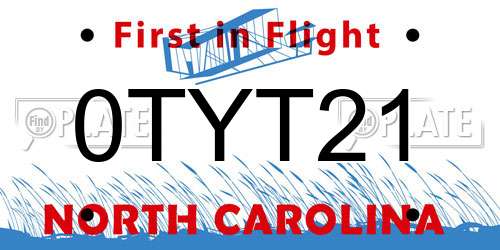0TYT21 North Carolina License Plate