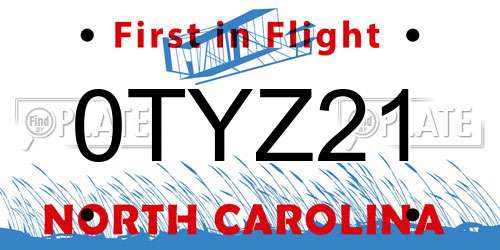 0TYZ21 North Carolina License Plate
