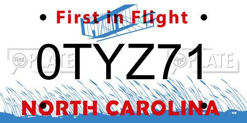 0TYZ71 North Carolina License Plate