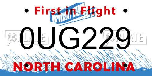0UG229 North Carolina License Plate
