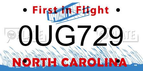 0UG729 North Carolina License Plate