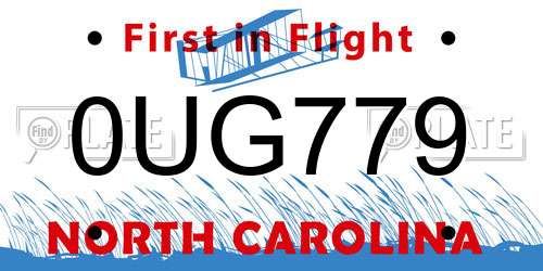 0UG779 North Carolina License Plate