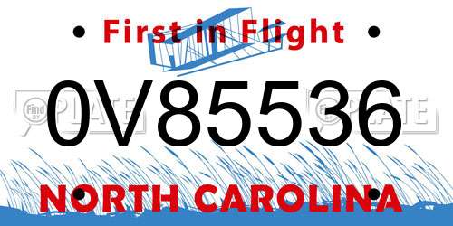 0V85536 North Carolina License Plate