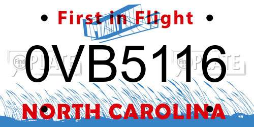 0VB5116 North Carolina License Plate