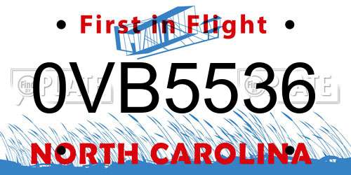 0VB5536 North Carolina License Plate