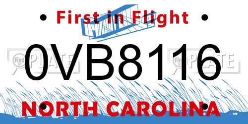 0VB8116 North Carolina License Plate