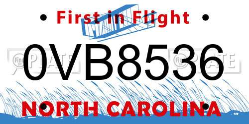 0VB8536 North Carolina License Plate