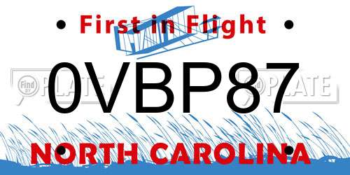 0VBP87 North Carolina License Plate