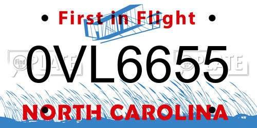 0VL6655 North Carolina License Plate