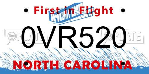 0VR520 North Carolina License Plate