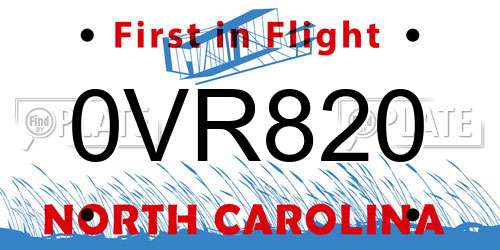 0VR820 North Carolina License Plate