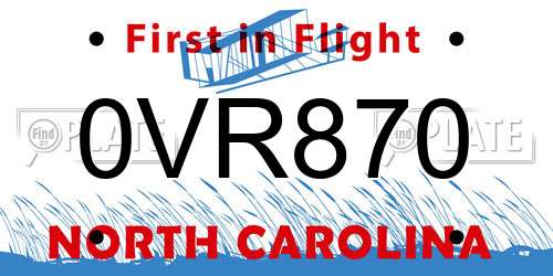 0VR870 North Carolina License Plate
